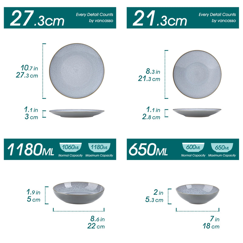 Vajilla de gres con relieve 16/32 piezas | plato llano, postre, hondo y cuenco (4/8 comensales)Vajillas completasHome & Garden > Kitchen & Dining > Tableware > Dinnerware > Dinnerware Sets