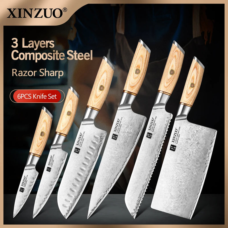 Juego de cuchillos profesionales 1-6 piezas | Hojas con núcleo de acero y mango japonés pakkawoodCuchillosHome & Garden > Kitchen & Dining > Kitchen Tools & Utensils > Kitchen Knives