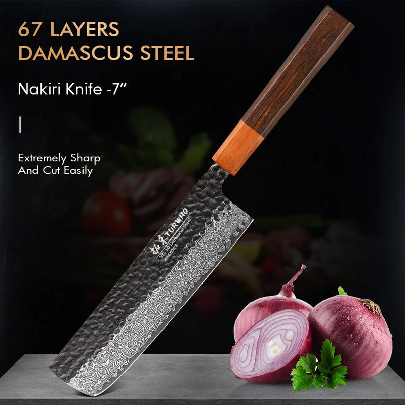 Cuchillo Nakiri japonés de 7" forjado a mano en acero de Damasco con mango de palisandroCuchillosHome & Garden > Kitchen & Dining > Kitchen Tools & Utensils > Kitchen Knives