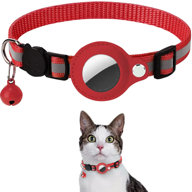 Collar with GPS holder and removable reflective strips for cats