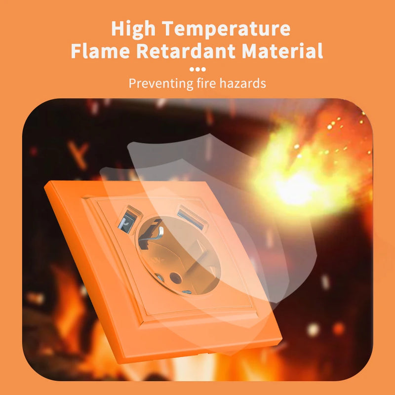 Enchufe de pared con toma de tierra y 2 USB (2,1 A) naranjaEnchufesHardware > Power & Electrical Supplies > Power Outlets & Sockets > Wall Outlets