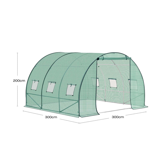 Invernadero túnel transitable 3×3×2 m | estructura de acero galvanizado y cubierta PE 140 g/m² con 6 ventanas y puerta enrollableInvernaderosHome & Garden > Lawn & Garden > Gardening > Greenhouses