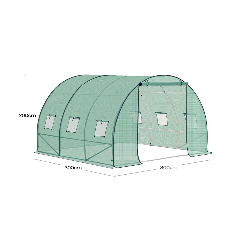 Invernadero túnel transitable 3×3×2 m | estructura de acero galvanizado y cubierta PE 140 g/m² con 6 ventanas y puerta enrollableInvernaderosHome & Garden > Lawn & Garden > Gardening > Greenhouses