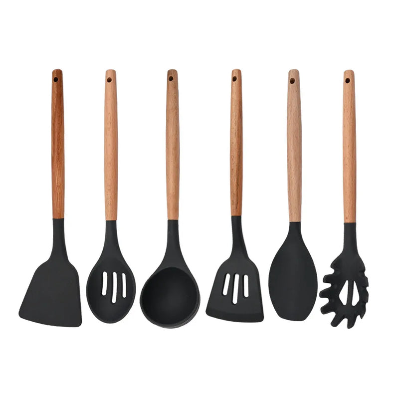 Juego de utensilios para cocina de silicona antiadherentes con mango de maderaUtensilios de cocinaHome & Garden > Kitchen & Dining > Kitchen Tools & Utensils > Kitchen Utensil Sets