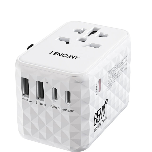 Adaptador de viaje universal GaN 65 W con 3 USB-C, 2 USB-A y toma AC (EU/UK/US/AUS)RegletasElectronics > Electronics Accessories > Power > Power Adapters & Chargers