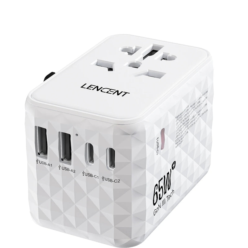 Adaptador de viaje universal GaN 65 W con 3 USB-C, 2 USB-A y toma AC (EU/UK/US/AUS)RegletasElectronics > Electronics Accessories > Power > Power Adapters & Chargers