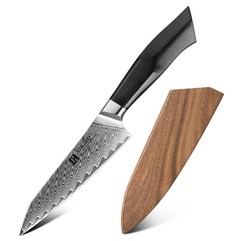 Cuchillo utilitario 5" acero damasco VG10 67 capas mango G10 negro con remache de latónCuchillosHome & Garden > Kitchen & Dining > Kitchen Tools & Utensils > Kitchen Knives