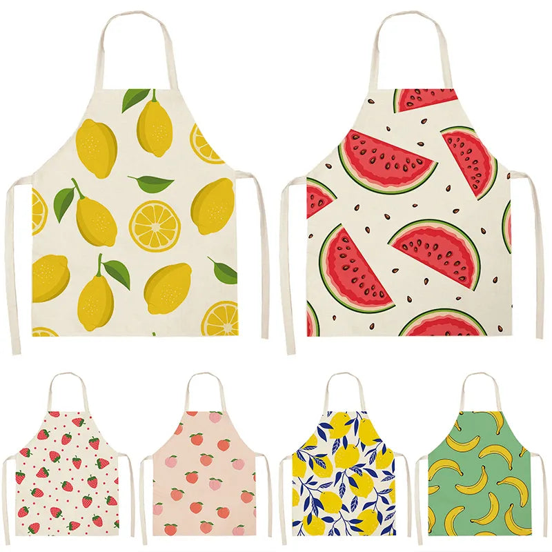 Cotton and Linen Fruit Pattern Kitchen Apron for Adults