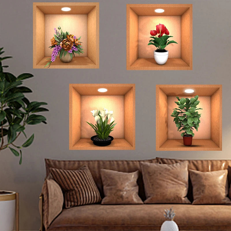 Pegatina de pared con patrón de plantas de 4 piezas