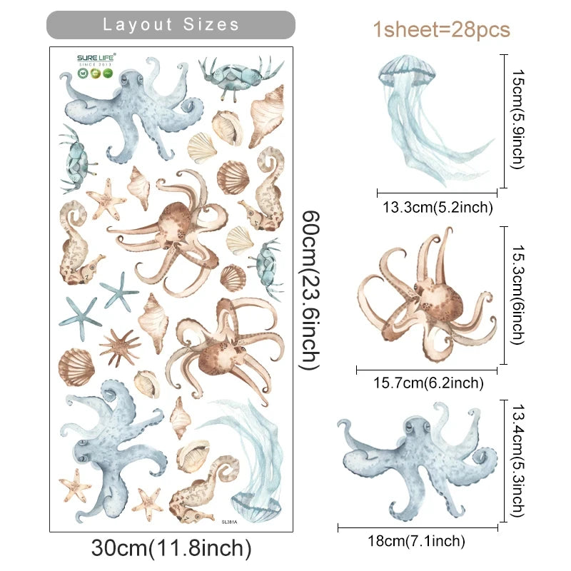 Pegatinas de pared de vinilo con dibujos de animales del océanoAdhesivos