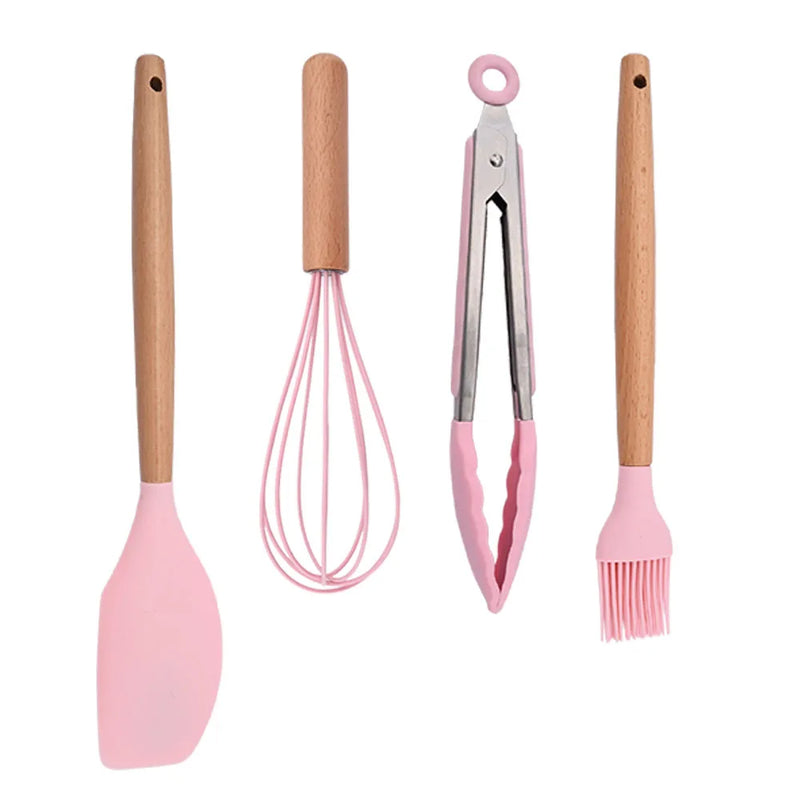 Juego de utensilios para cocina de silicona antiadherentes con mango de maderaUtensilios de cocinaHome & Garden > Kitchen & Dining > Kitchen Tools & Utensils > Kitchen Utensil Sets