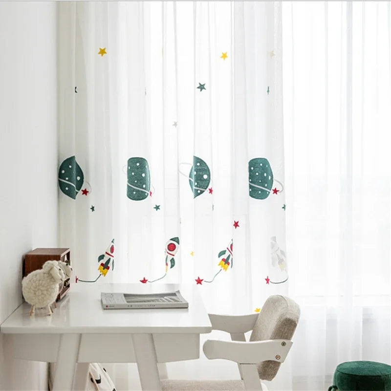 Cortina tul bordada cohete espacial para habitación infantilCortinasHome & Garden > Decor > Window Treatments > Curtains & Drapes > Curtains