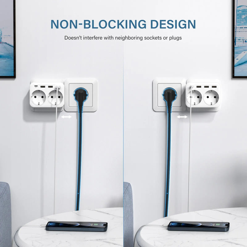 Extensor de enchufe de pared 6 en 1 (2 AC + 3 USB + USB-C) 4000 W 16 ARegletasElectronics > Electronics Accessories > Power > Power Strips & Surge Suppressors