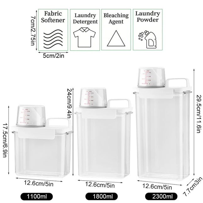 Airtight laundry detergent dispenser 3 sizes