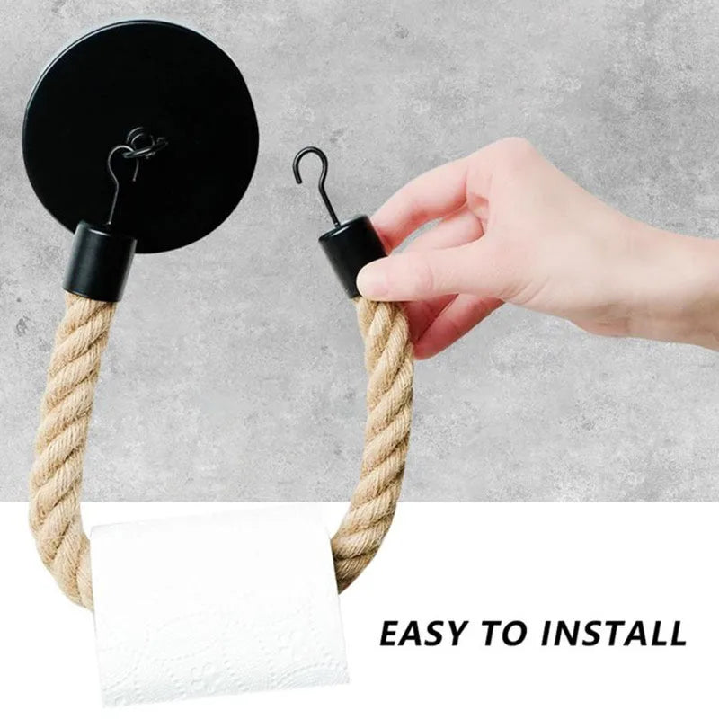 Soporte de papel higiénico sin taladrar en cuerda de linoSoportes para papel