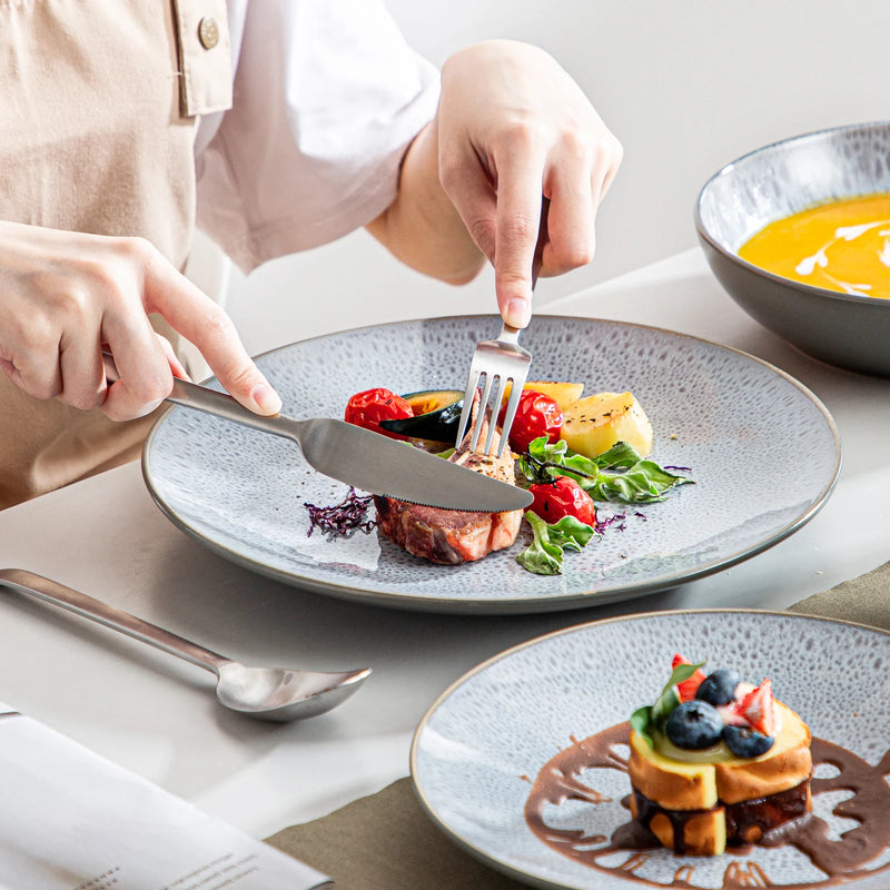 Vajilla de gres con relieve 16/32 piezas | plato llano, postre, hondo y cuenco (4/8 comensales)Vajillas completasHome & Garden > Kitchen & Dining > Tableware > Dinnerware > Dinnerware Sets