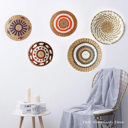 Decoración de pared circular creativa de mimbre