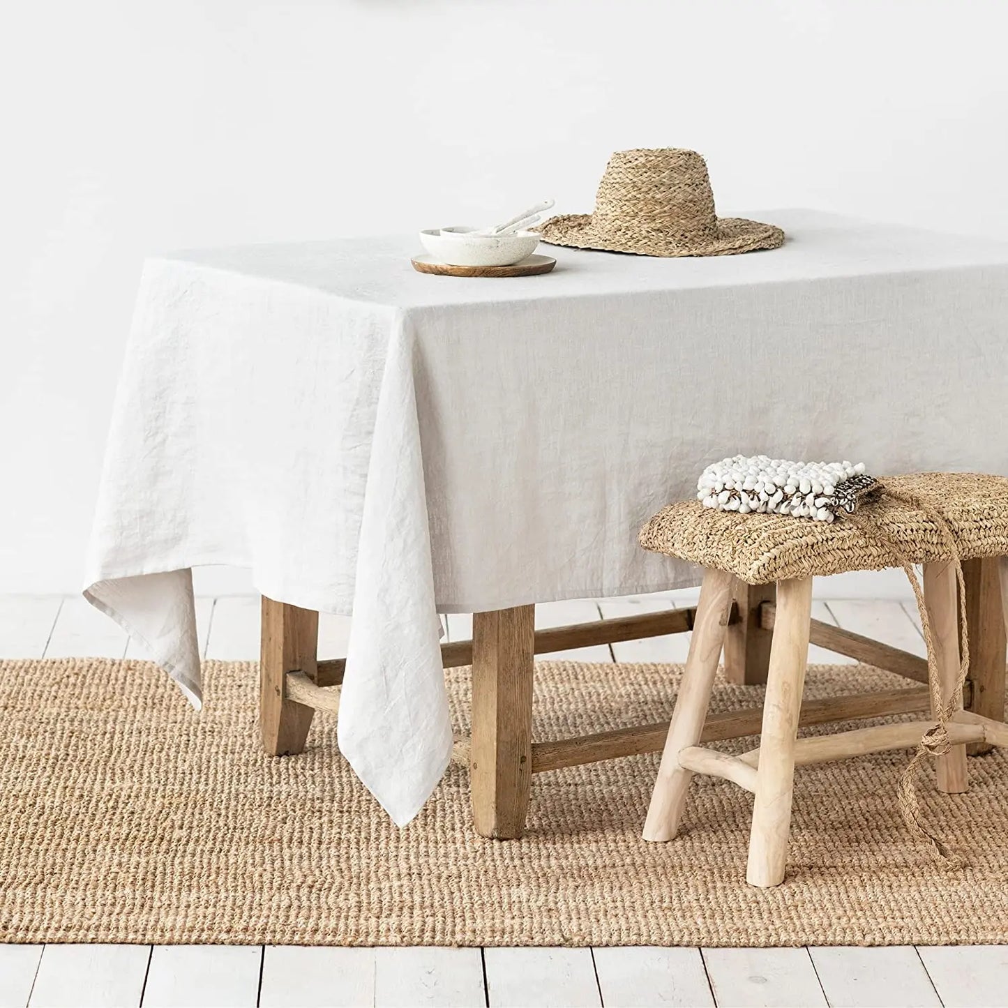 Rustic style linen fabric tablecloth 90cm - 200cm