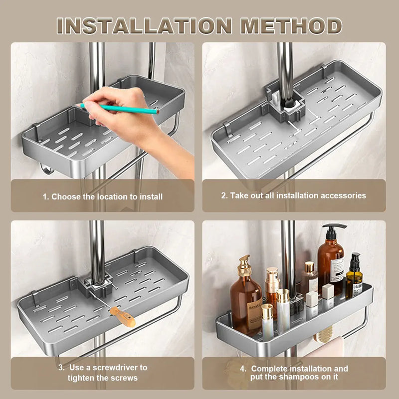 Estante de ducha de aluminio con toalleroEstantes