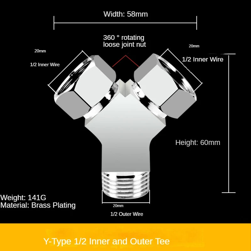 Divisor de grifo 1/2” de latón macizo · Conector en T tres vías · Una entrada y dos salidas para mangueras y tuberíasAdaptadoresHardware > Plumbing > Plumbing Fittings & Supports > Pipe Connectors