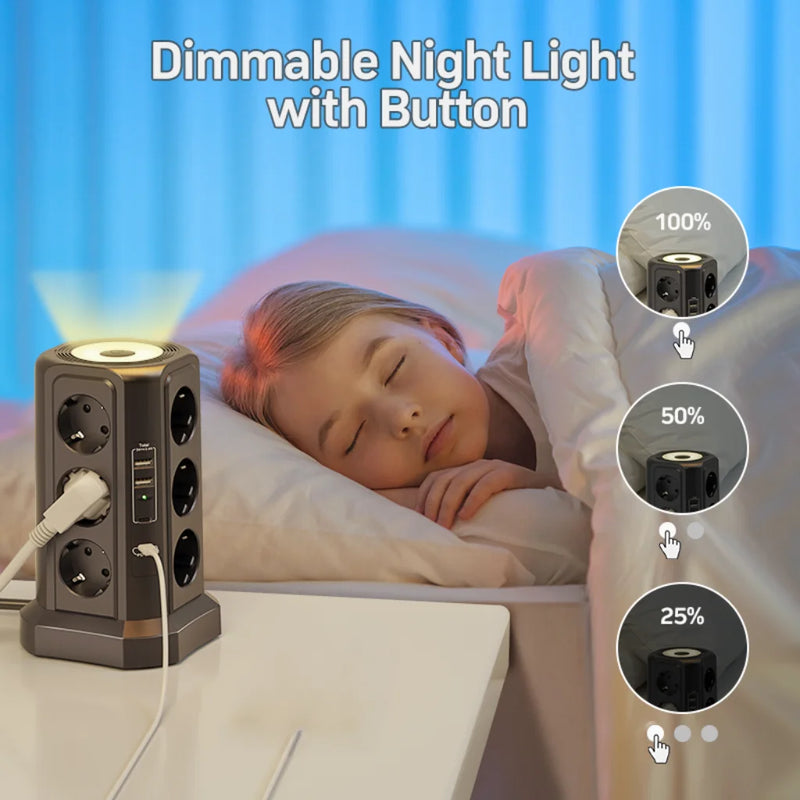 Regleta torre 12 tomas + 4 USB con luz nocturna | protector de sobretensión 4000 W 16 A, cable 1,8 mRegletasElectronics > Electronics Accessories > Power > Power Strips & Surge Suppressors