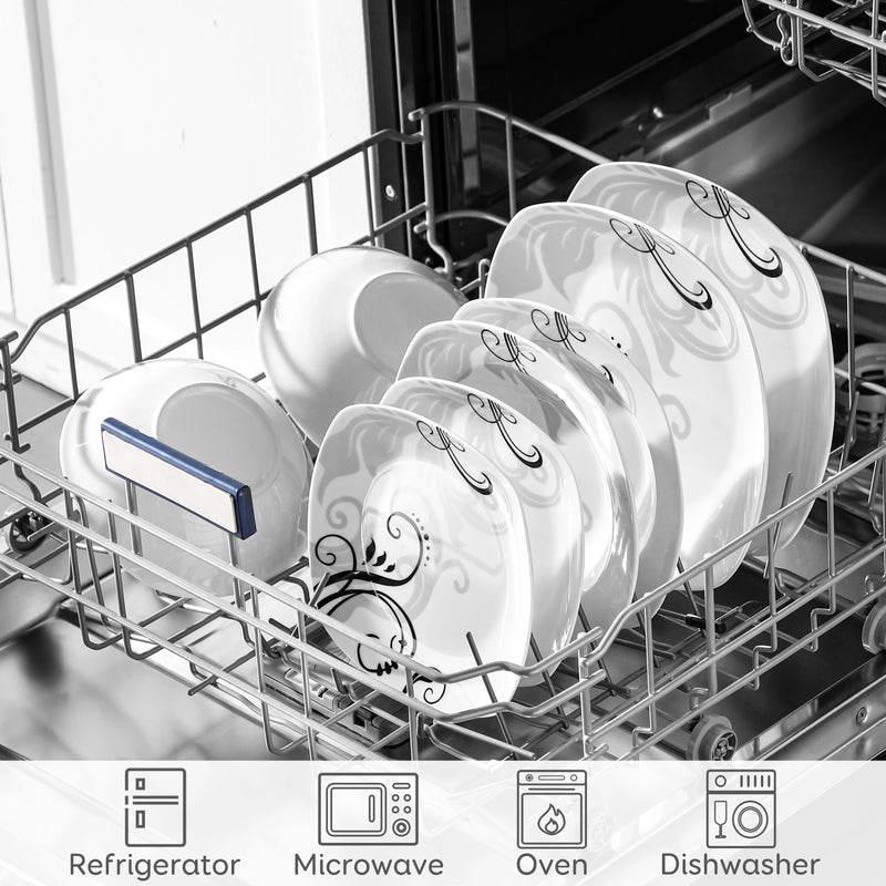 Juego de vajilla de porcelana 24/48 piezas con diseño negro | platos y cuencos aptos para lavavajillas y microondasVajillas completasHome & Garden > Kitchen & Dining > Tableware > Dinnerware > Dinnerware Sets