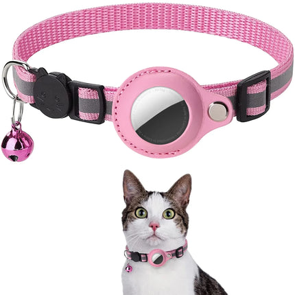 Collar with GPS holder and removable reflective strips for cats