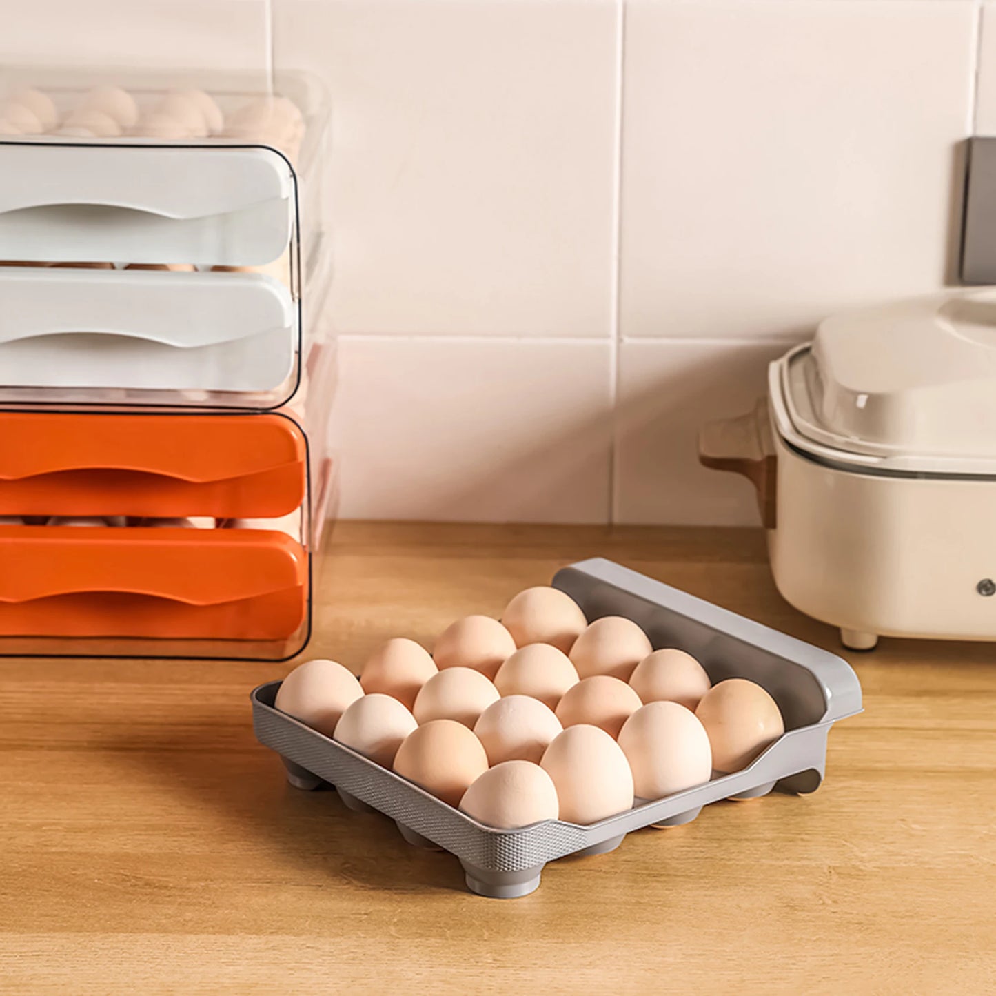 Cajón con bandejas extraíbles para huevos apto para refrigerador