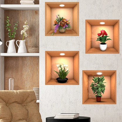 Pegatina de pared con patrón de plantas de 4 piezas