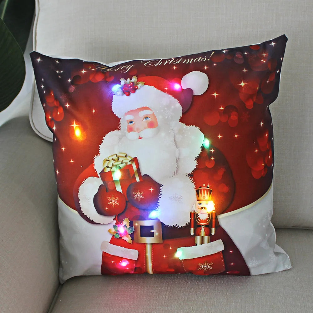 Funda de almohada con luces LED con decoración navideña de 45cm