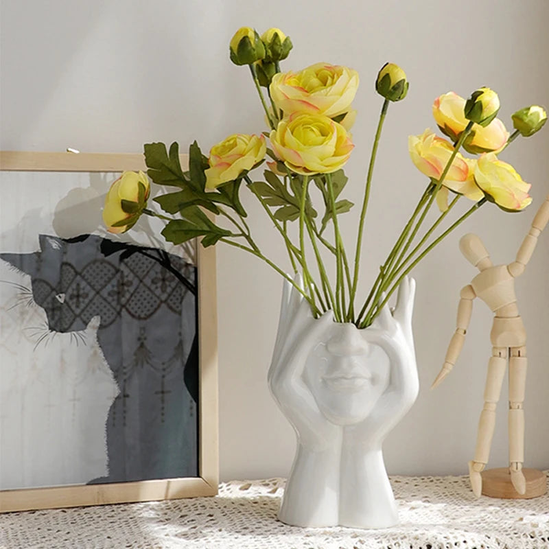 Jarrones para flores de busto de mujer artísticos de cerámica