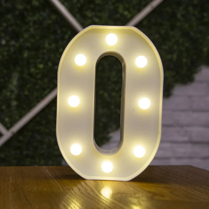 Decorative LED lights in the shape of white letters