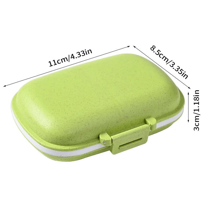 Pastillero de viaje con 8 compartimentos | Caja portátil para medicamentos y suplementos | Material ecológico de paja de trigo (11 × 8,5 × 3 cm)PastillerosHealth & Beauty > Health Care > Pillboxes