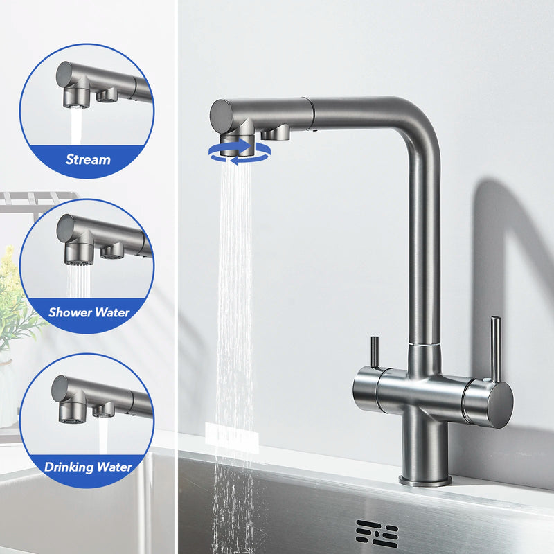 Grifo de cocina de filtración con mezcla de agua caliente y fríaGrifosHardware > Plumbing > Plumbing Fixtures > Faucets > Kitchen Sink Faucets