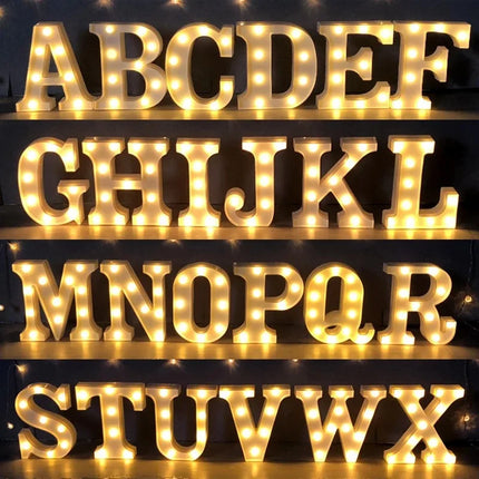 Decorative LED lights in the shape of white letters