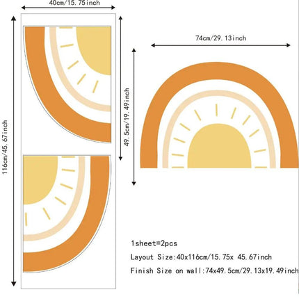 Pegatinas de pared boho de medio sol