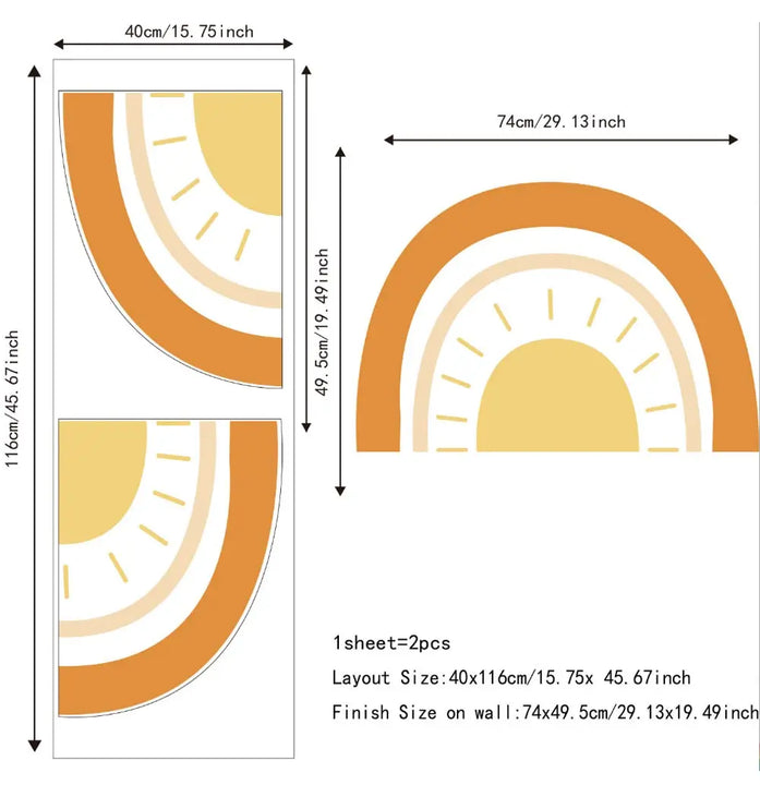 Pegatinas de pared boho de medio sol