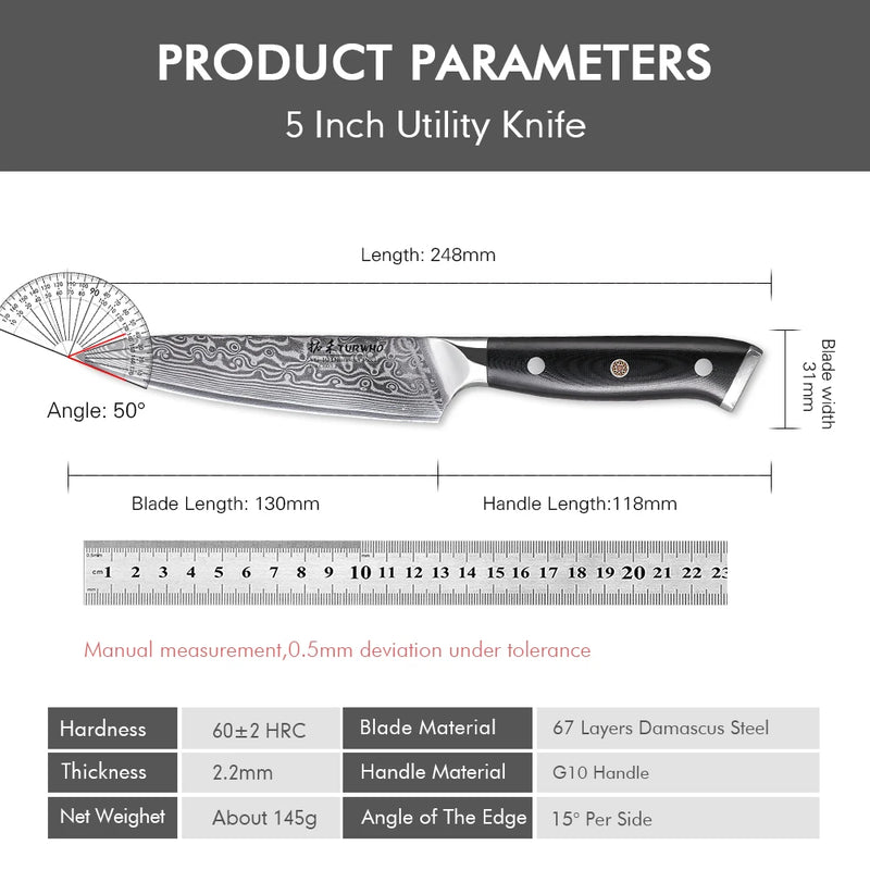 Cuchillo utilitario de 5 pulgadas de acero Damasco VG10 con mango G10CuchillosHome & Garden > Kitchen & Dining > Kitchen Tools & Utensils > Kitchen Knives