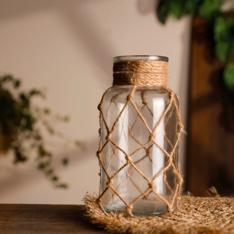 Jarrón rústico de vidrio con cuerda de cáñamoJarronesHome & Garden > Decor > Vases