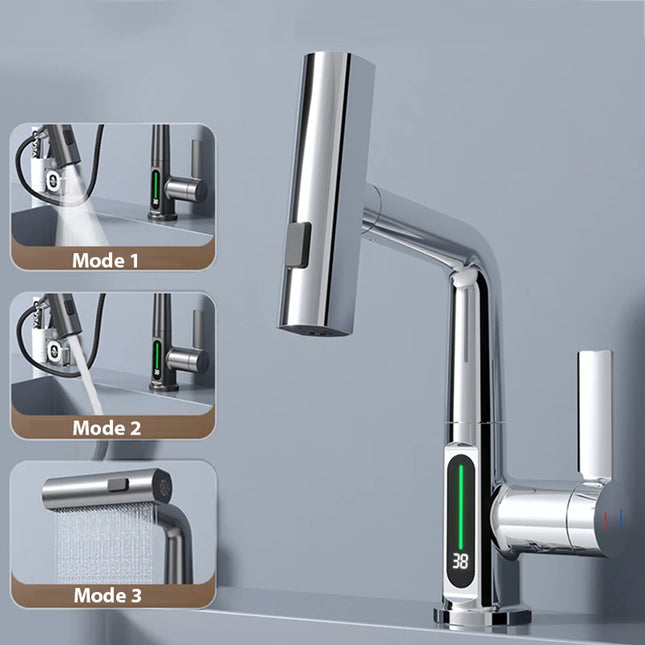 Grifo de lavabo con pantalla digital de temperatura y 3 modosGrifosHardware > Plumbing > Plumbing Fixtures > Faucets > Kitchen Sink Faucets