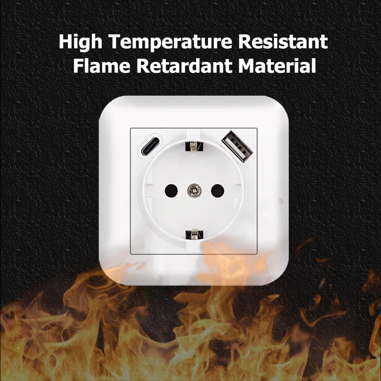 USB A and C charging FR socket with fireproof PC panel and iron claw A2 series, suitable for round box