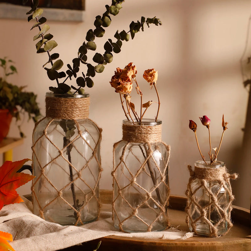 Jarrón rústico de vidrio con cuerda de cáñamoJarronesHome & Garden > Decor > Vases
