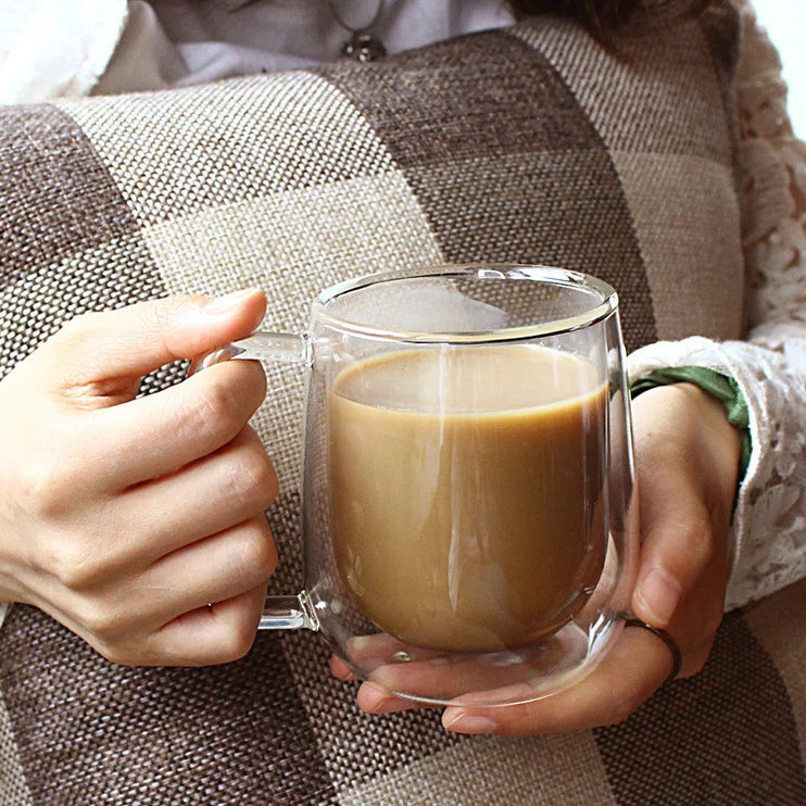 Taza de vidrio de borosilicato doble resistente al calor