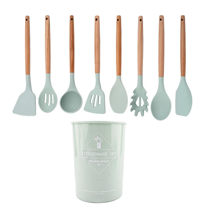 Juego de utensilios para cocina de silicona antiadherentes con mango de maderaUtensilios de cocinaHome & Garden > Kitchen & Dining > Kitchen Tools & Utensils > Kitchen Utensil Sets