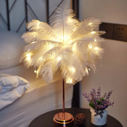 Lámpara de mesa de plumas LED