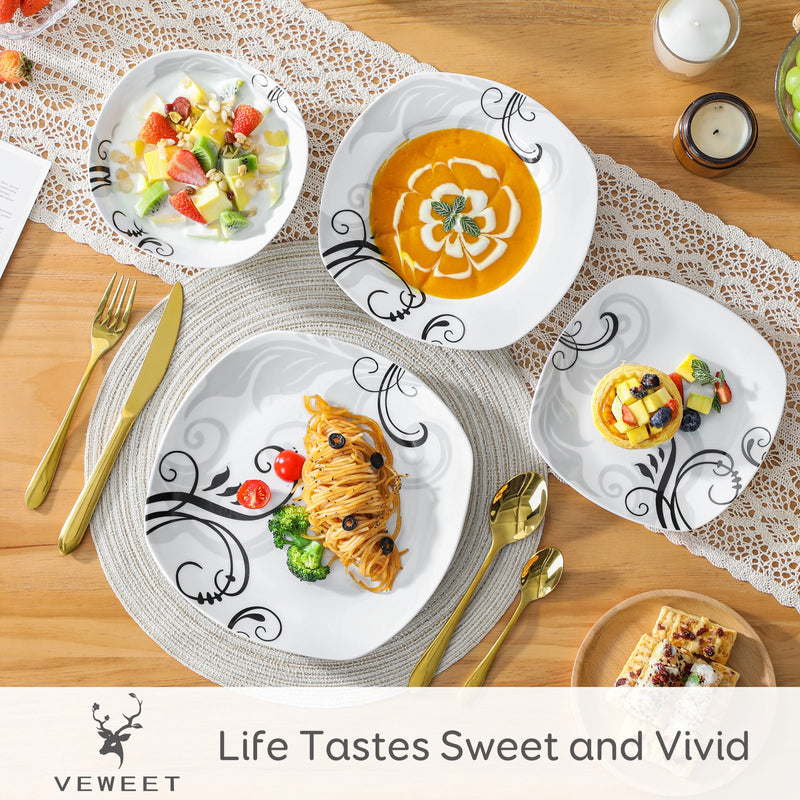 Juego de vajilla de porcelana 24/48 piezas con diseño negro | platos y cuencos aptos para lavavajillas y microondasVajillas completasHome & Garden > Kitchen & Dining > Tableware > Dinnerware > Dinnerware Sets