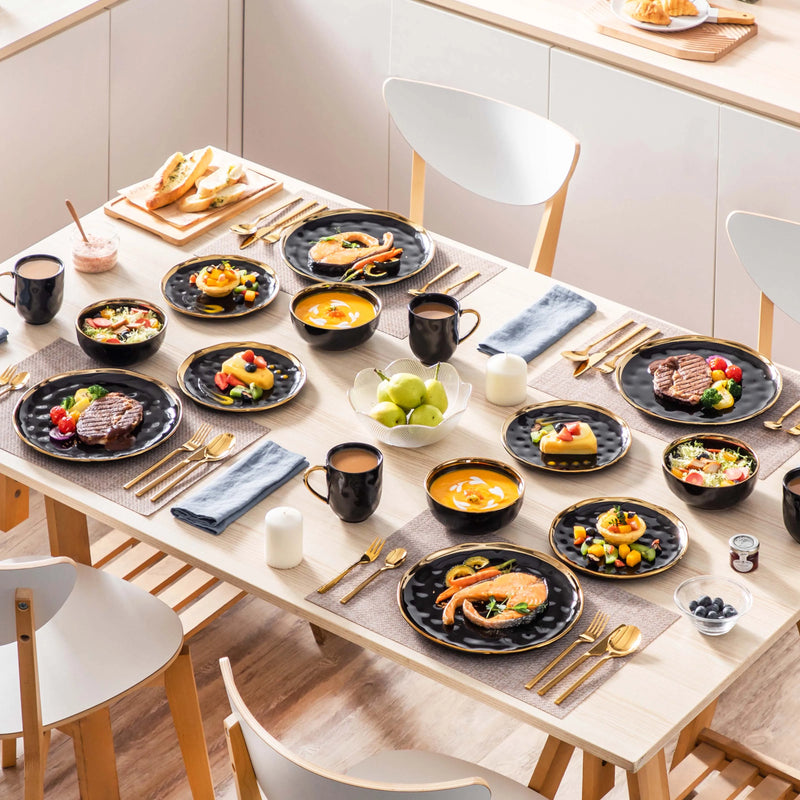 Vajilla de porcelana negra con filo dorado 16/32 piezas | plato llano, postre, cuenco y tazaVajillas completasHome & Garden > Kitchen & Dining > Tableware > Dinnerware > Dinnerware Sets