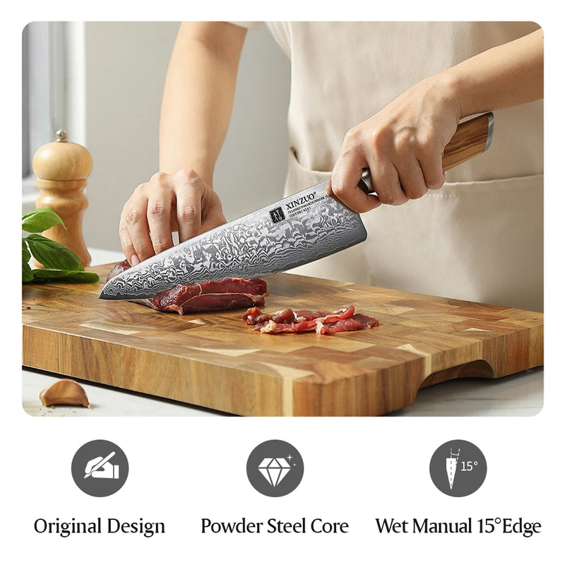 Cuchillos de chef japoneses de acero damasco VG10 con mango de olivo – opciones 5", 7", 8,5" o juego de 3 piezasCuchillosHome & Garden > Kitchen & Dining > Kitchen Tools & Utensils > Kitchen Knives > Chef's Knives