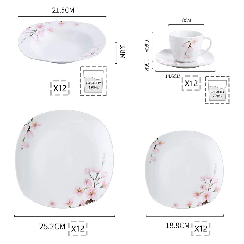 Juego de vajilla de porcelana blanca con flores rosas 30/60 piezas | Platos, tazas y platillos para 6-12 personasVajillas completasHome & Garden > Kitchen & Dining > Tableware > Dinnerware > Dinnerware Sets