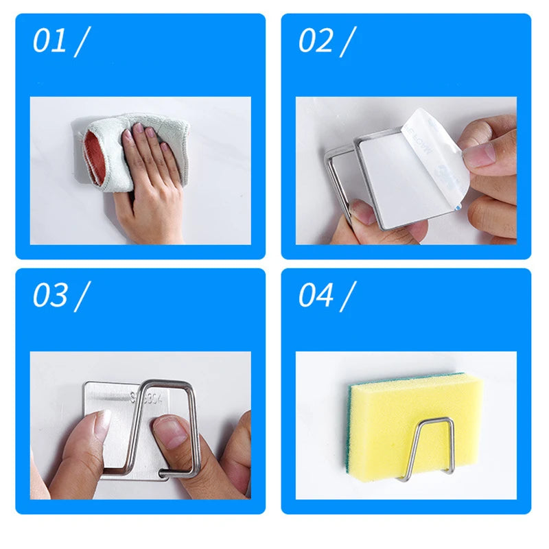 Soporte adhesivo multifuncional de acero inoxidableAccesorios para fregadero